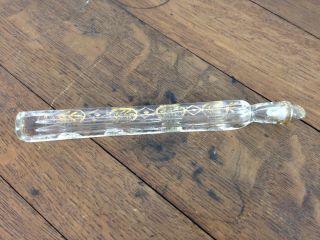 Antique Victorian Cut Glass Gilt Gold Lay Down Perfume Bottle Tear Catcher P3