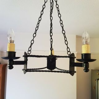 Vintage Antique,  Gothic Medieval Wrought Iron Chandelier