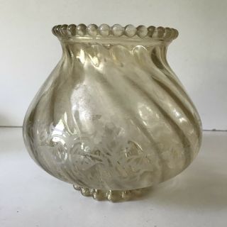 Vintage Oil Lamp Shade Etched Glass Swirl Hobnail Rim Amber Lustre H16xw21cm