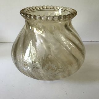 Vintage Oil Lamp Shade Etched Glass Swirl Hobnail Rim Amber Lustre H16xW21cm 2
