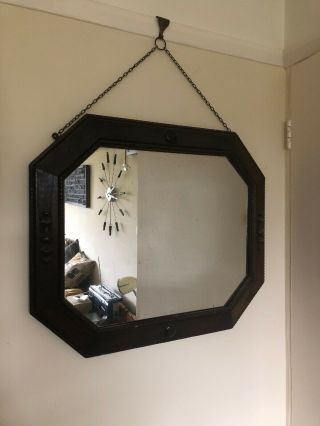 Vintage 1930s Wooden Octagon Shaped Wall Hanging Mirror.