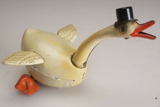 Vintage Kosuge MARX Japanese Tin Litho Wind - Up Toy Swan Goose Duck Bird w/Tophat 3