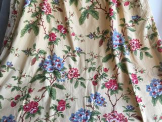 DIVINE ANTIQUE FRENCH c1930 ' s PRINTED COTTON FLOWERS ROSES FABRIC PANEL CURTAIN 3