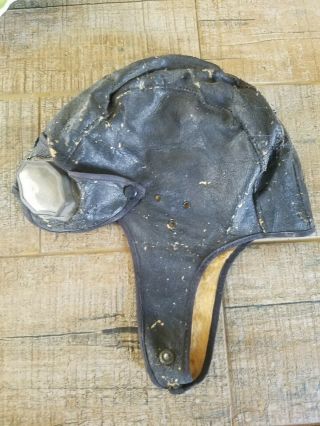 Vintage Leather Flight Helmet With Goggles