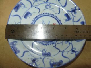 Antique Chinese Porcelain Blue And White Export Dish With Red Marks