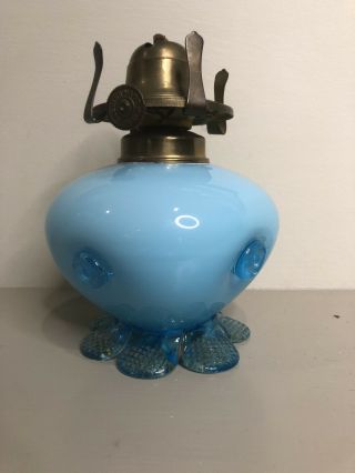 A Lovely Victorian Blue Glass Oil Lamp