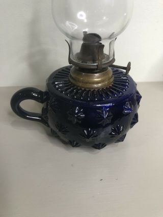 A Lovely Victorian Bristol Blue Glass Finger Oil Lamp