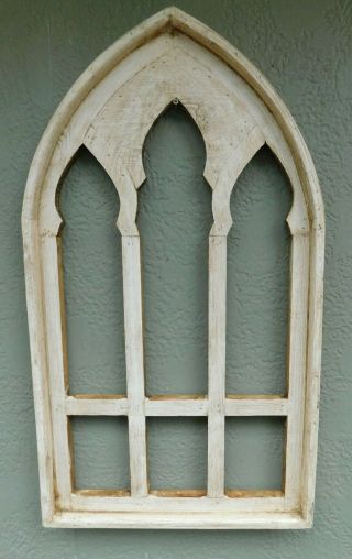 Wooden Antique Style Church Window Frame Primitive Wood Gothic 30 1/4 " Shabby