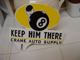 Hitler Behind The 8 Ball Crane Auto Supply Home Front License Plate Topper Wwii