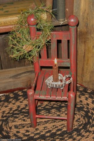 Farmhouse Red Wood Doll/teddy Bear Chair/candle Holder Primitive Country Decor