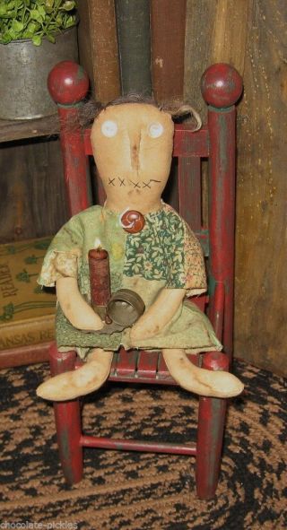 Farmhouse Red Wood Doll/Teddy Bear CHAIR/Candle Holder Primitive Country Decor 3