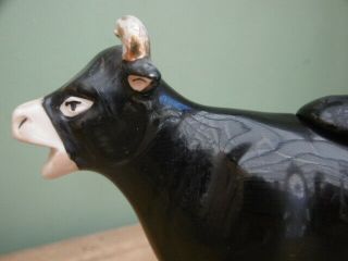 19thc STAFFORDSHIRE BLACK COW CREAMER FIGURE C.  1820 ' s 3