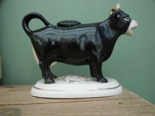 19thc STAFFORDSHIRE BLACK COW CREAMER FIGURE C.  1820 ' s 4