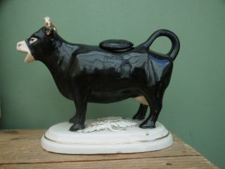 19thc STAFFORDSHIRE BLACK COW CREAMER FIGURE C.  1820 ' s 7