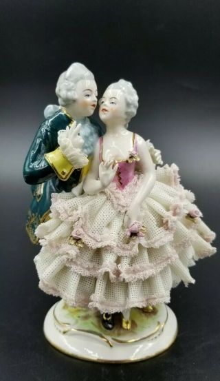 Vintage Alka Kunst Dresden Lace Porcelain Couple Figurine Massima 116 Germany 19