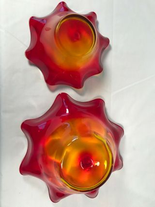 2 vintage BLENKO Amberina MID CENTURY MODERN ART GLASS FLARED Ruffel RIM BOWLS 5
