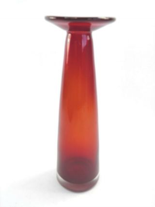 Vintage Mid Century Riihimaki Red Glass Vase Finland Modernist Art