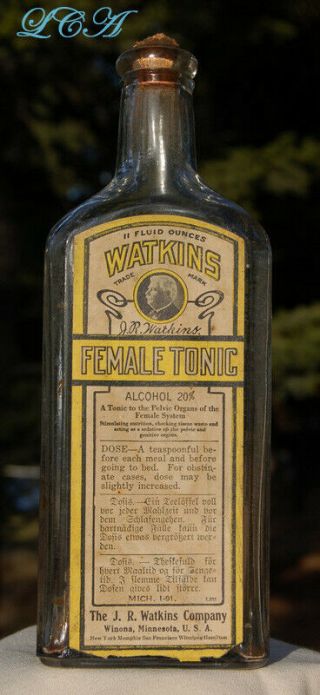 Rare Antique Watkins Female Tonic Bottle For Pelvic Genitive Organs And System