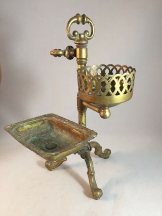 Vintage Brass Toothbrush Cup And Soap Dish Combo Holder - Great Patina