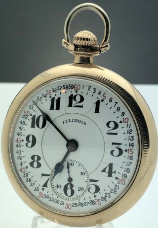 Vintage Illinois 23 Jewel Bunn Special 16 Size 10k Gf Railroad Pocket Watch