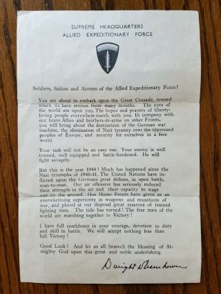 Rare Ww2 Eisenhower D - Day Letter Leaflet Wwii Airborne Ike Shaef 75th