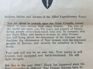 RARE WW2 Eisenhower D - Day letter leaflet WWII Airborne Ike SHAEF 75th 4