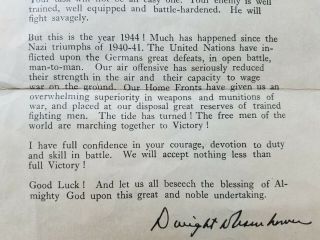 RARE WW2 Eisenhower D - Day letter leaflet WWII Airborne Ike SHAEF 75th 5