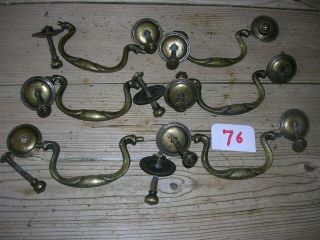 Set Of Six Antique Brass Swan Neck Drawer Handles (76)