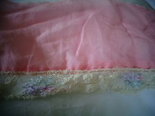 Lovely Antique Pink Organza With Charming Lace Trim With Flowers One Yard