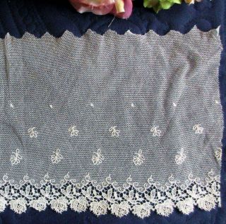 Antique Length Of Fine Schiffli Embroidered Cotton Net Lace Roses 2 Yds