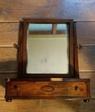 Antique Wooden Jewelry Box With Mirror And Drawer