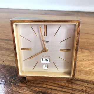 1920s Bucherer Imhof Swiss Desk Mantel Clock Solid Brass Art Deco 8 Day 15 Jewel