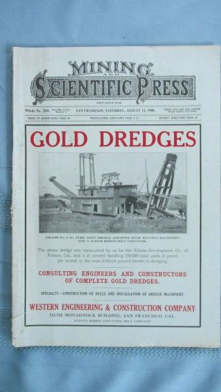 1906 Mining & Scientific Press - Gold Dredge - Mining Equipment - Baldwin Carbide Lamp