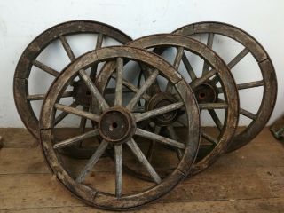 4 Old Wooden Metal Cart Wheels Metal Garden Architectural