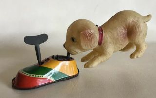 Vtg Celluloid Tin Wind Up Toy Dog Biting Rasta Shoe Occupied Japan W/key