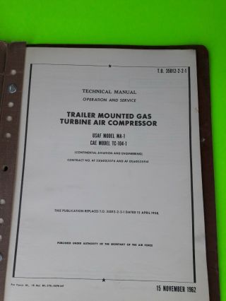 Air Force Trailer Mounted Gas Turbine Air Compressor Operation And Aircraft Book