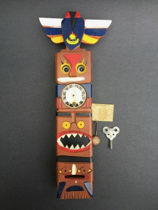Vintage 1960s Animated Wood Totem Pole Clock Moving Eyes Victoria Bc Now $10 Off