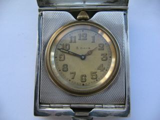 8 - Day Travel Clock A.  E.  C.  M 1929 Sterling Silver Case,  Excelent