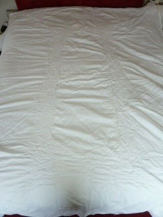 Gorgeous Large Vintage Embroidered / Cutwork White Cotton Tablecloth 66 " X 100 "