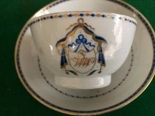 Antique Chinese Export Porcelain Tea Cup & Saucer 18th C.  Federal Armorial