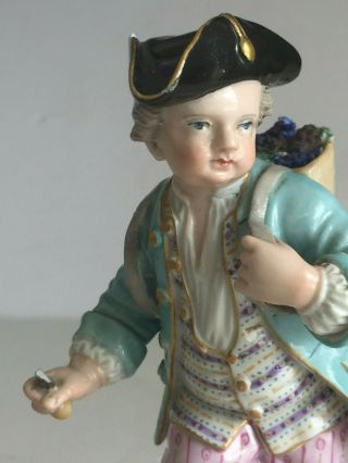 Antique Meissen Porcelain Figure BOY WITH GRAPES BASKET Incised Marks KAENDLER 3