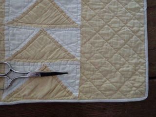 Prim Antique Mustard Yellow & White Flying Geese Table Doll QUILT RUNNER 25x15 8