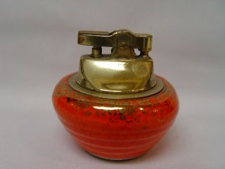Vintage Orange Ringware Pottery Gold Speckles Coffee Table Cigarette Lighter 5