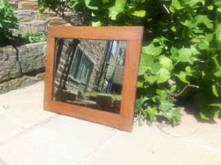 Vintage Antique Rectangular Oak Framed Mirror Heavy Wood Wooden Rustic Retro Old 3