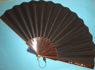 RARE LARGE ART NOUVEAU HAND PAINTED SILK MUSICAL CHERUB FLOWERS FAN CURIOSITÉ 8