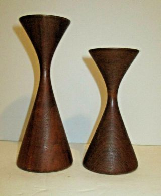 2 Vintage Mid Century Modern Wooden Tulip Shape Candle Holder - Rude Osolnik?
