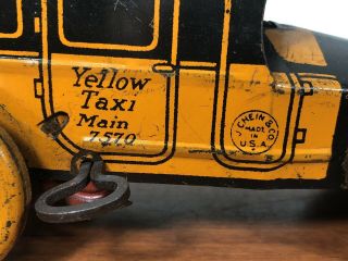 Vintage 1920’s J.  Chein & Co.  Tin Litho Pressed Steel Wind Up Yellow Taxi Toy 2