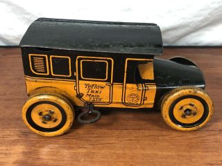 Vintage 1920’s J.  Chein & Co.  Tin Litho Pressed Steel Wind Up Yellow Taxi Toy 3