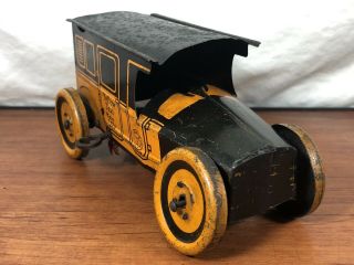 Vintage 1920’s J.  Chein & Co.  Tin Litho Pressed Steel Wind Up Yellow Taxi Toy 4