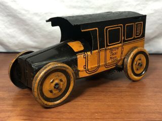 Vintage 1920’s J.  Chein & Co.  Tin Litho Pressed Steel Wind Up Yellow Taxi Toy 7
